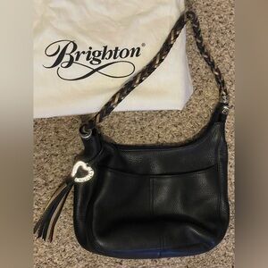 Brighton Black Leather Shoulder Bag with Braided Handle